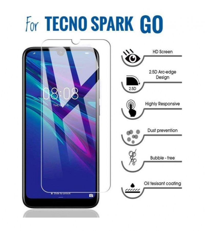 Techno Spark Go - 2.5D Plain & Polished - Protective Tempered Glass